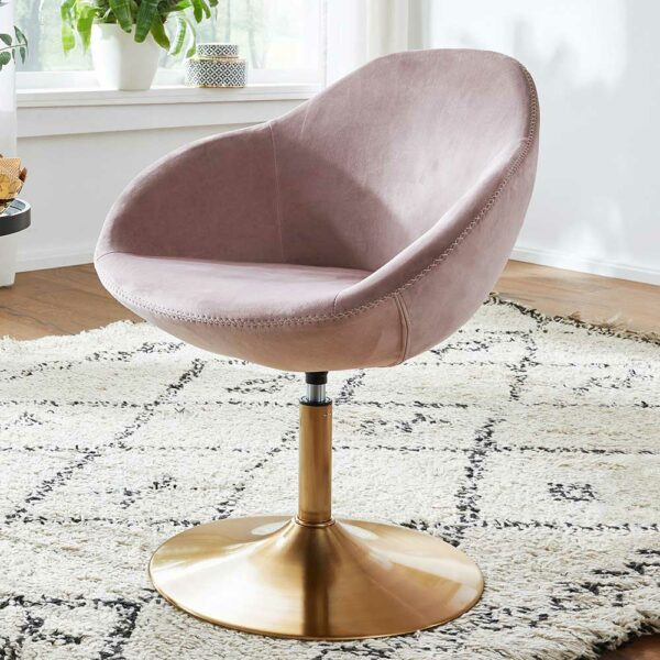 Drehbarer Retro Sessel in Rosa und Gold Samt und Metall